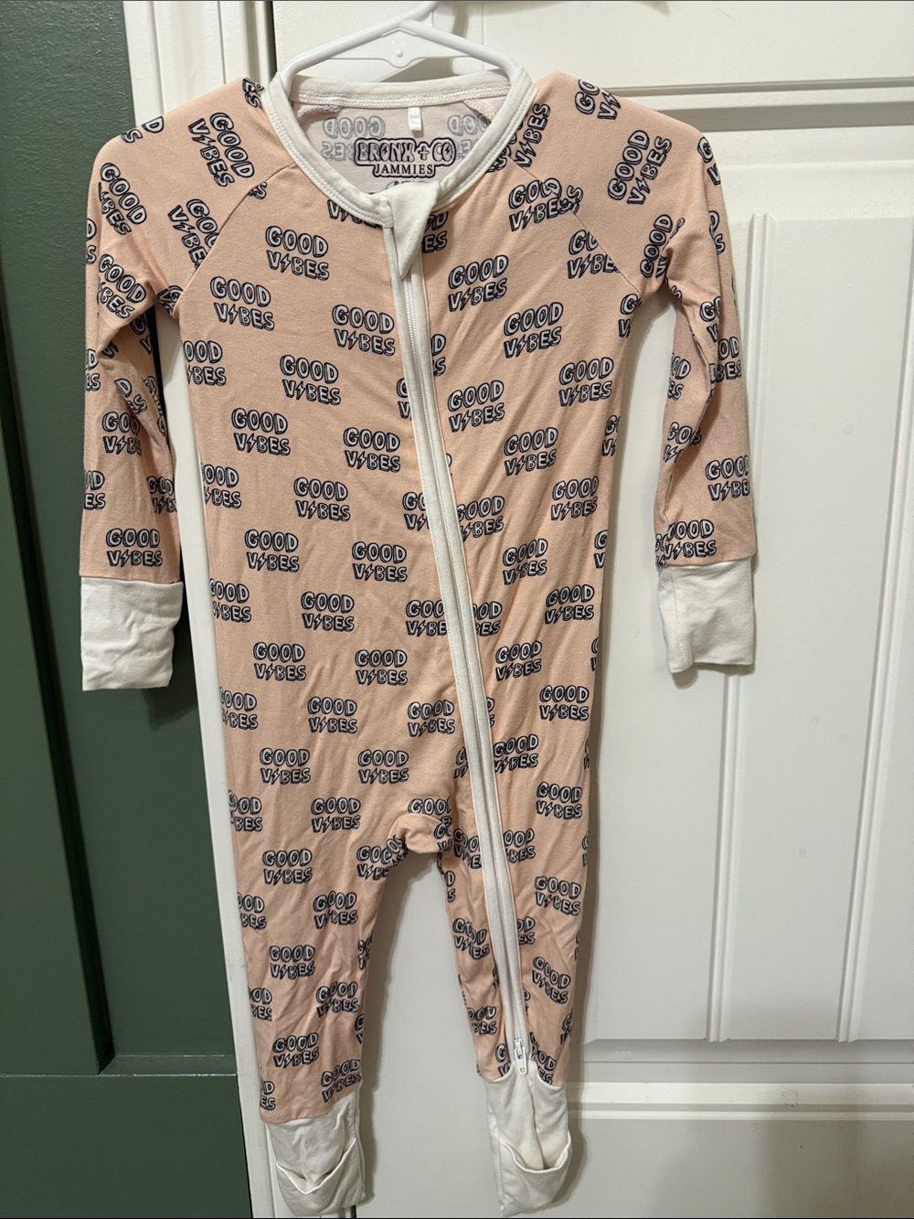Good Vibes Pink Kids Footed One-Piece Pajama - Full Zip 6-12